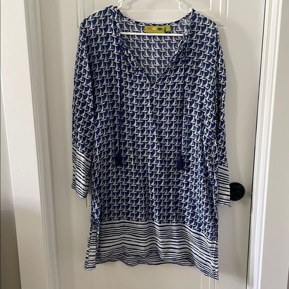 Rock Flower Paper Blue and White Sailboat Coverup - Picture 1 of 6